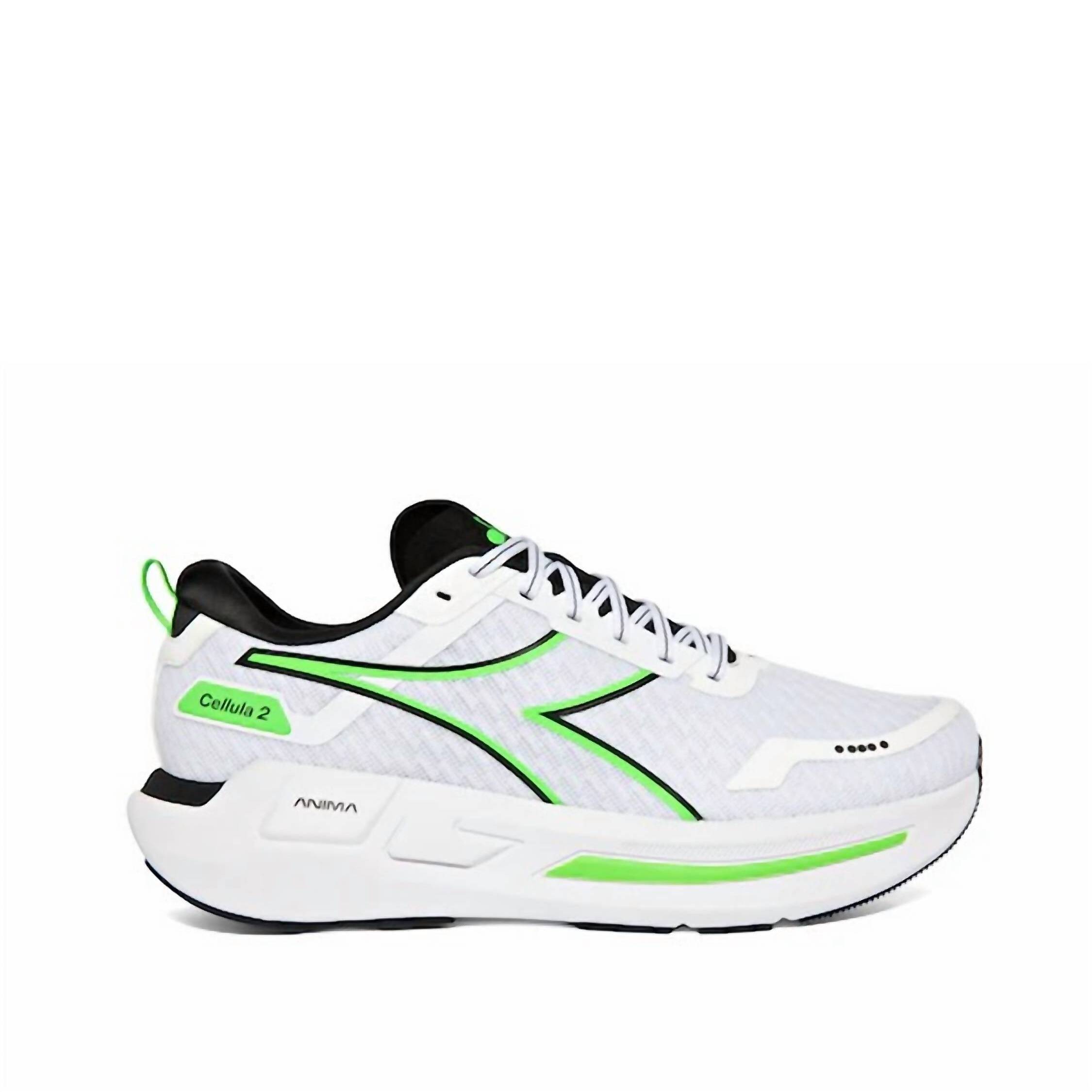 New Diadora Men's Cellula 2 Shoes In White/Black/Green Fluro